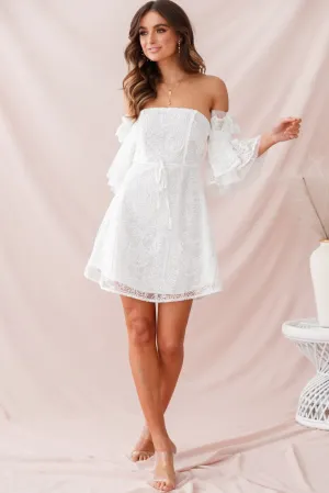 Arna Bell Sleeve Embroidery Dress White