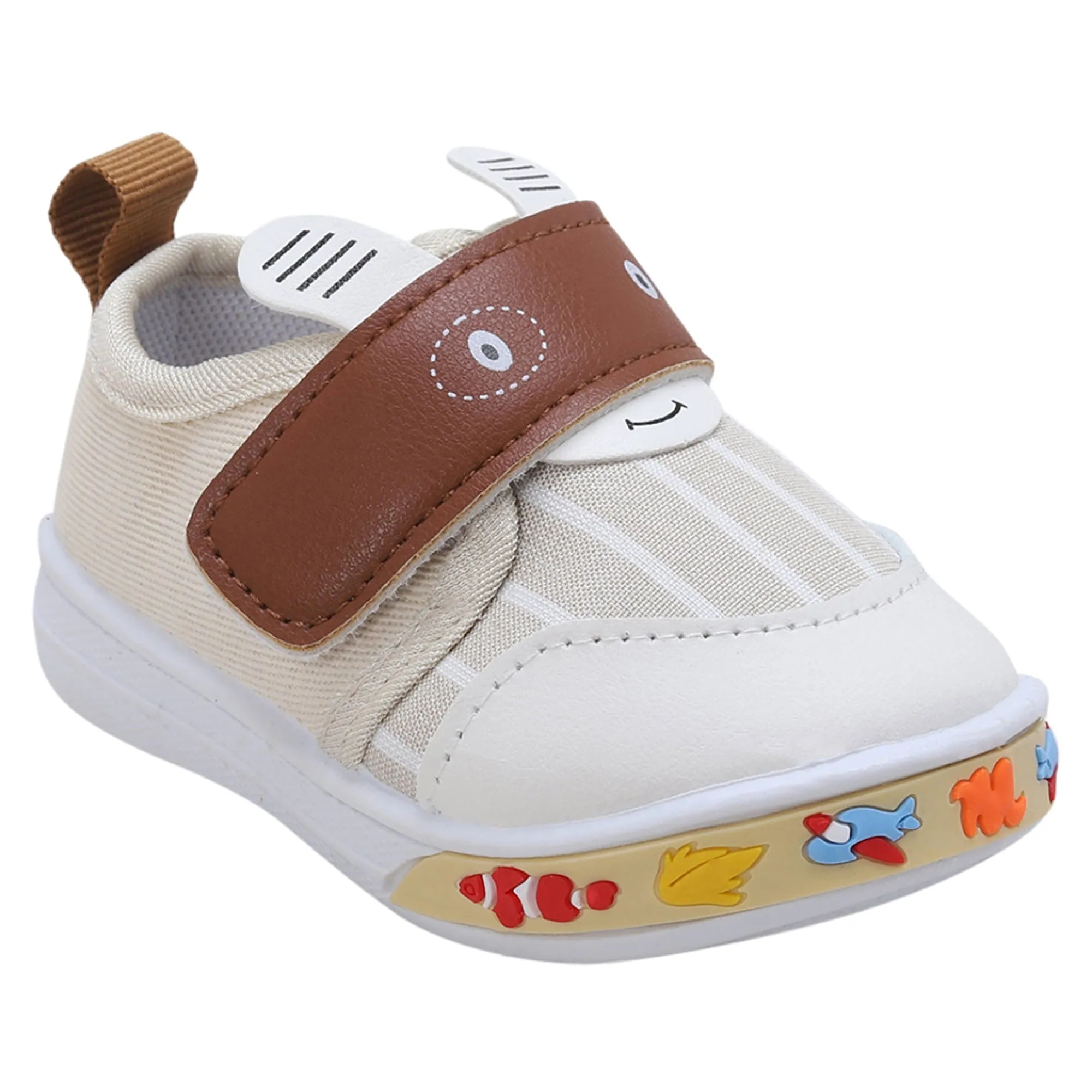 Baby Moo Ninja Rabbit Velcro Strap Anti-Skid Chu Chu Sound Sneakers - Beige