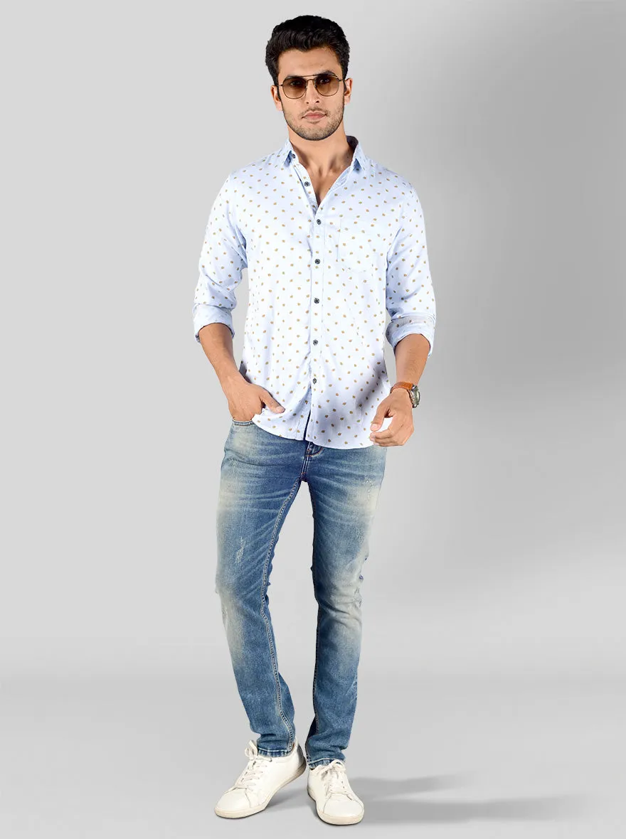 Ballad Blue Printed Slim Fit Casual Shirt | JadeBlue