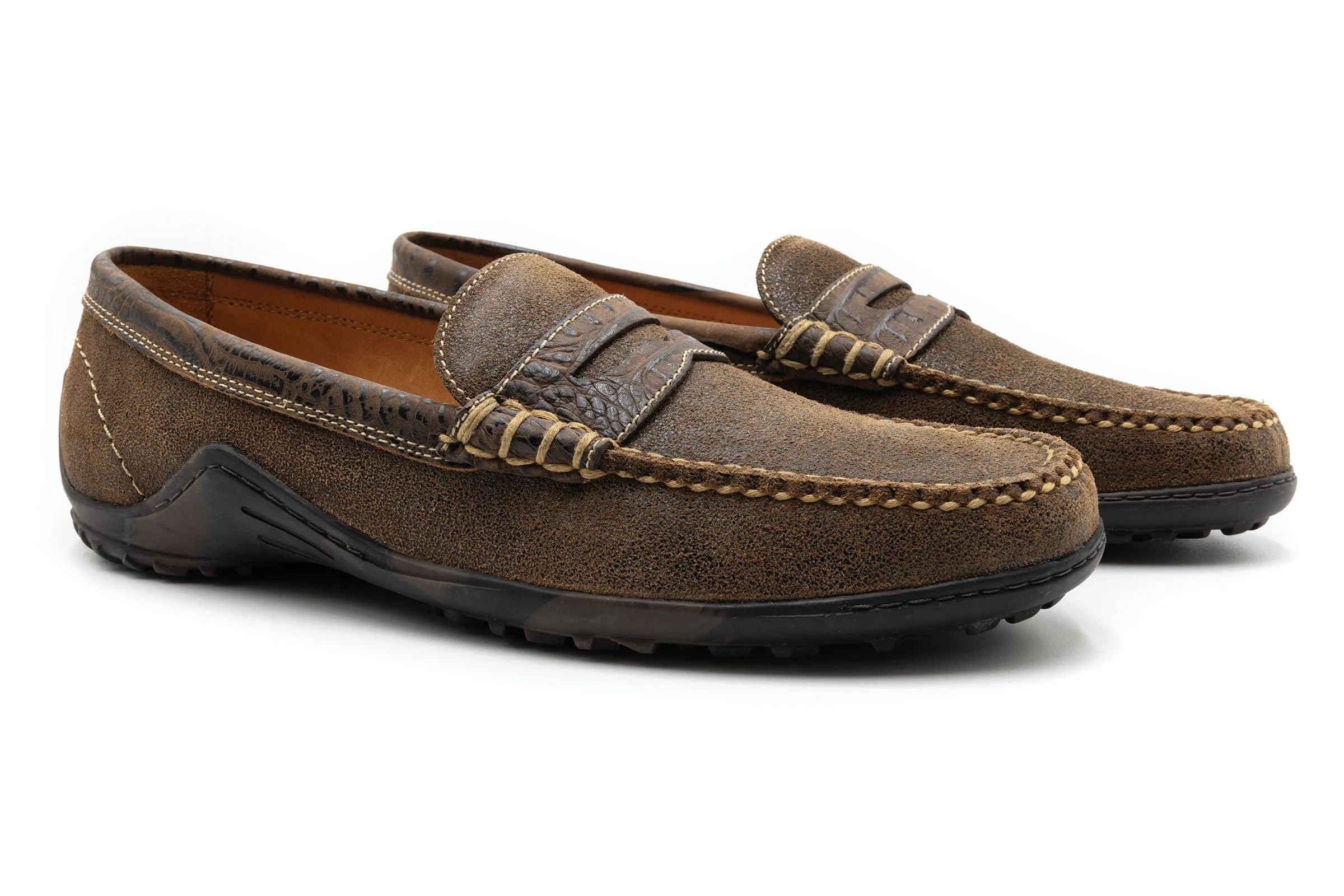 Bill Suede Penny Loafers - Aged Bark