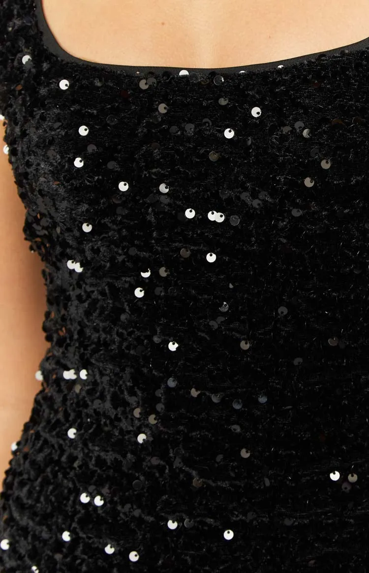 Charming Black Sequin Mini Dress