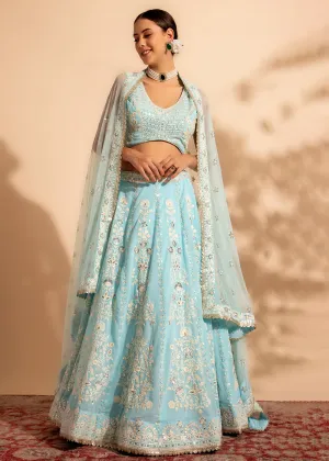 Charming Sky Blue Bridesmaid Style Wedding Lehenga Choli