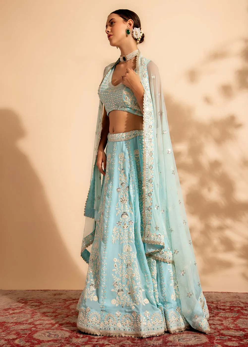 Charming Sky Blue Bridesmaid Style Wedding Lehenga Choli