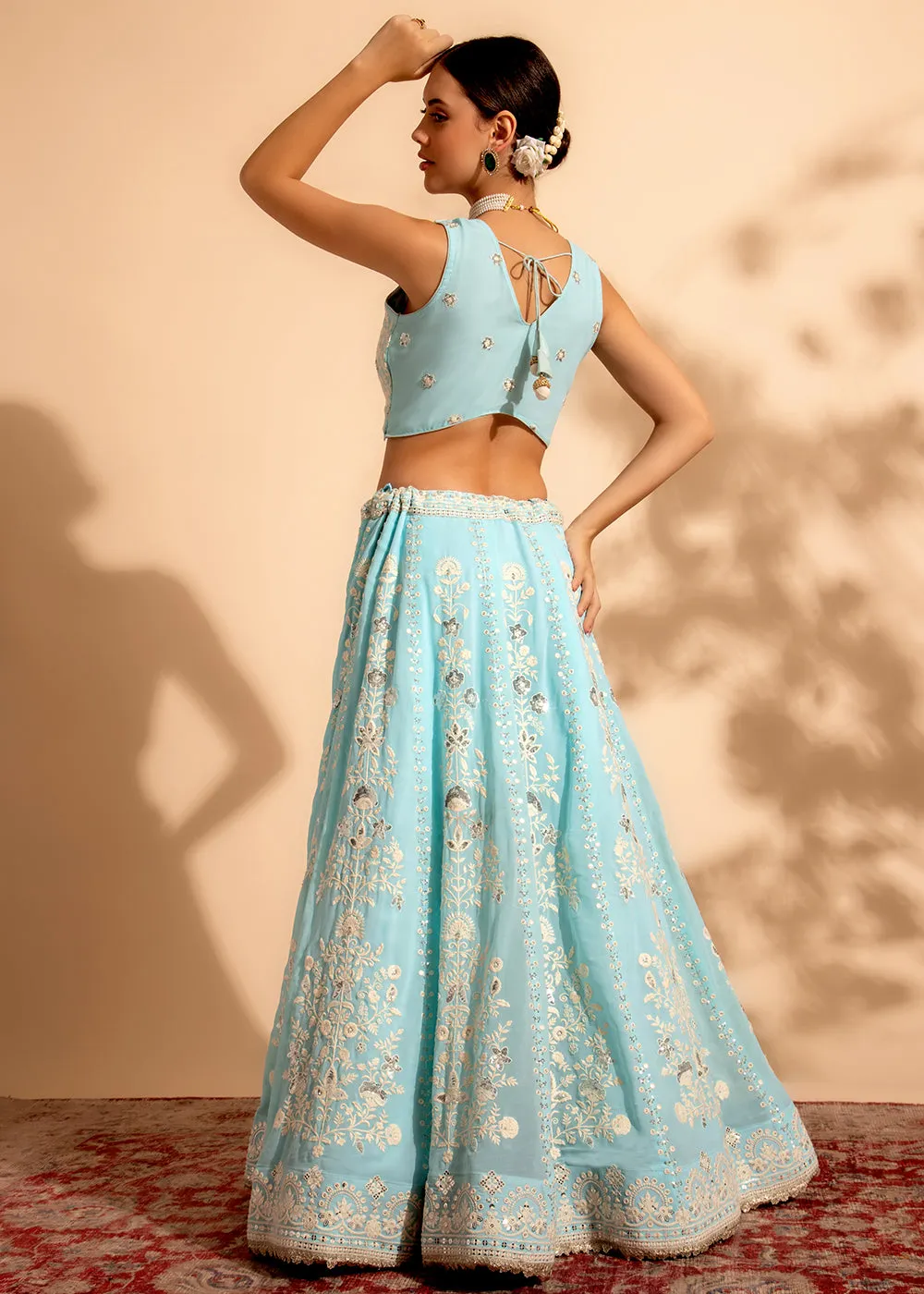 Charming Sky Blue Bridesmaid Style Wedding Lehenga Choli