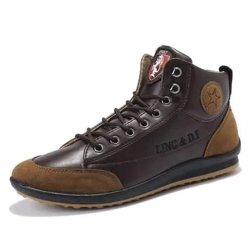 Comfy Men Leather High Top Sneakers