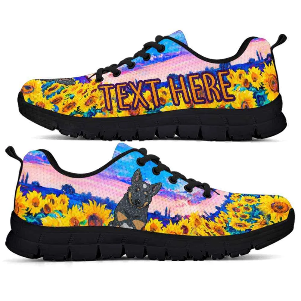 Custom Name Australian Cattle Sneaker, Heeler Sunflower Sky Sneakers Running Shoes, Best Running Shoes