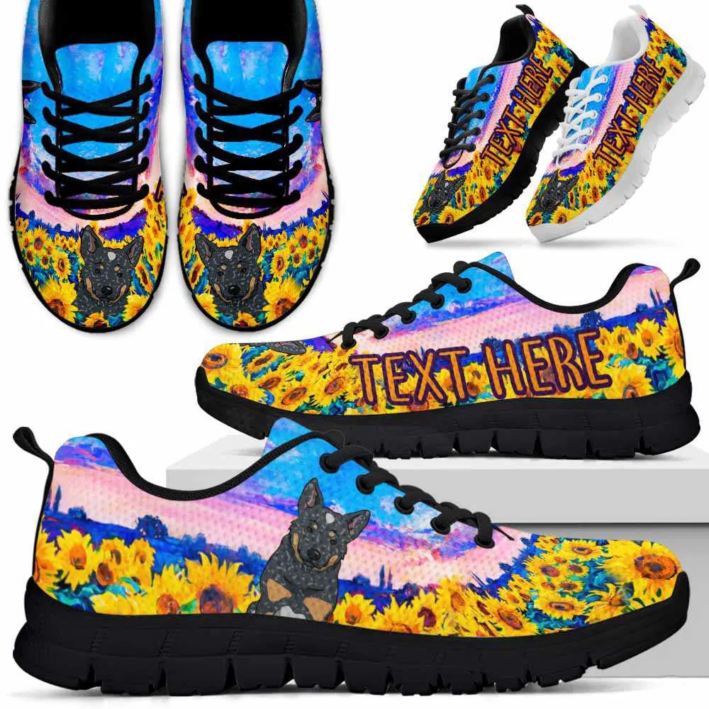 Custom Name Australian Cattle Sneaker, Heeler Sunflower Sky Sneakers Running Shoes, Best Running Shoes