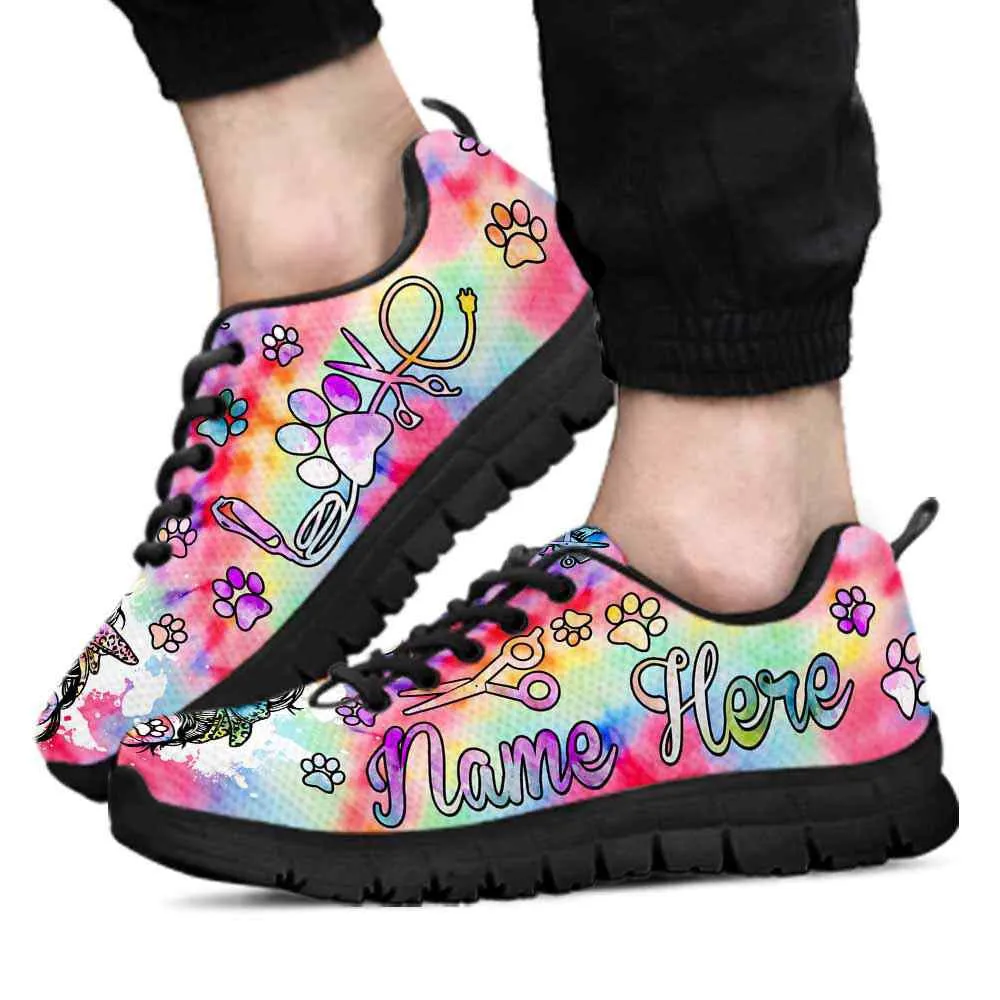 Custom Name Dog Sneaker, Tie Dye Love Heart Sneakers Shoes, Best Running Shoes