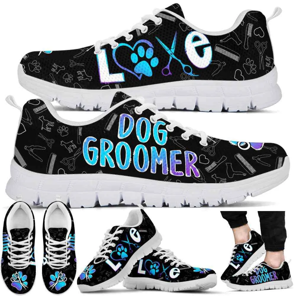 Dog Groomer Sneaker, Teal Purple Dog Groomer Paw Scissor Pattern Gradient Sneakers Shoes, Best Running Shoes, Unique Gifts For Dog Lovers