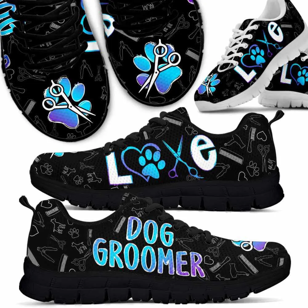 Dog Groomer Sneaker, Teal Purple Dog Groomer Paw Scissor Pattern Gradient Sneakers Shoes, Best Running Shoes, Unique Gifts For Dog Lovers