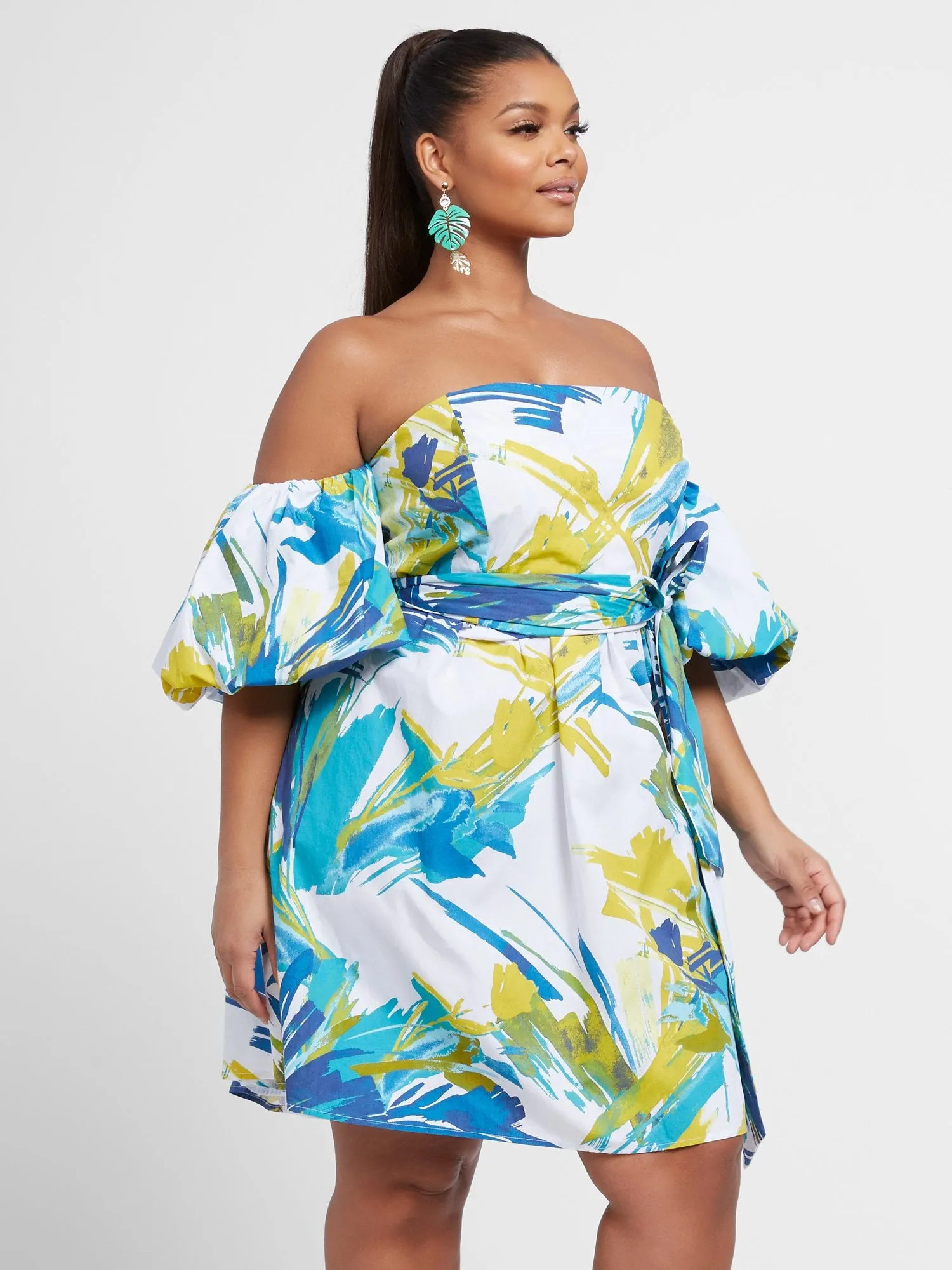 Elizabeth Watercolor Print Puff Sleeve Dress