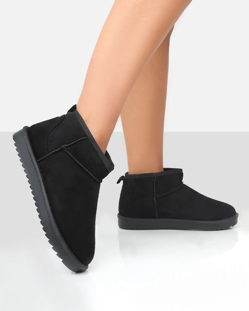 Black Faux Suede Ultra Mini Frosty Ankle Boots