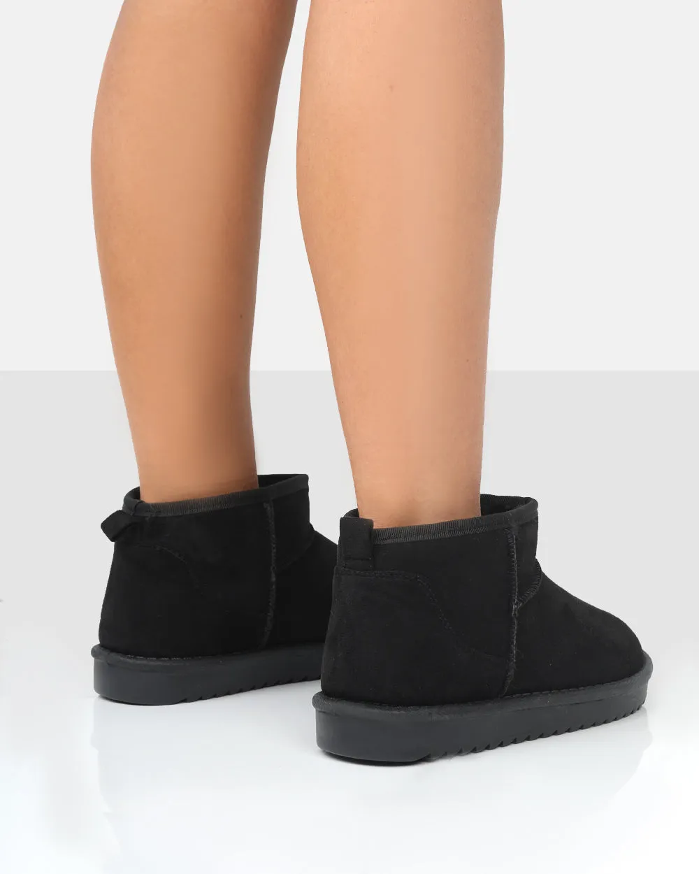 Black Faux Suede Ultra Mini Frosty Ankle Boots