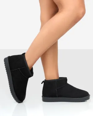 Black Faux Suede Ultra Mini Frosty Ankle Boots