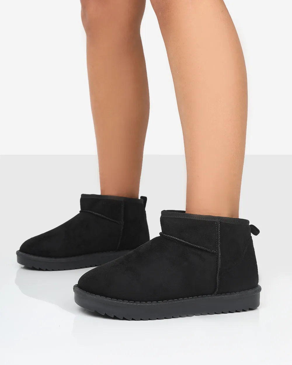 Black Faux Suede Ultra Mini Frosty Ankle Boots