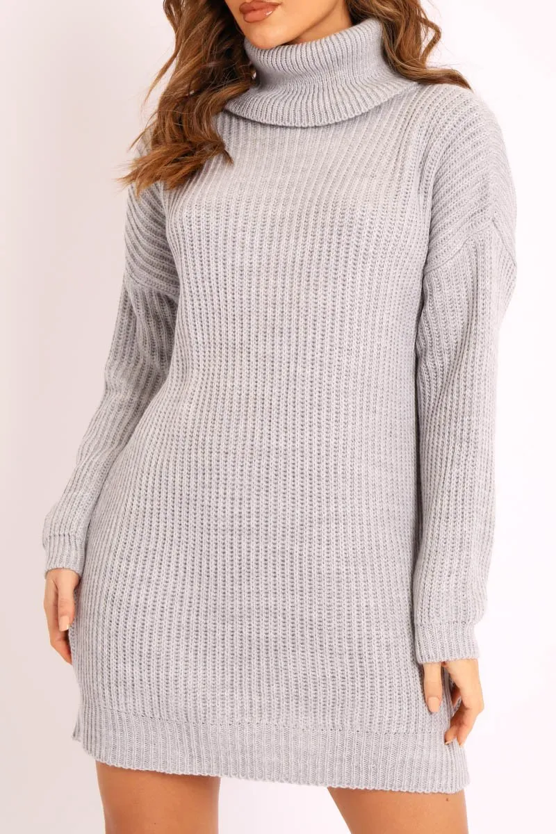 Grey Roll Neck Mini Jumper Dress - Dariyana