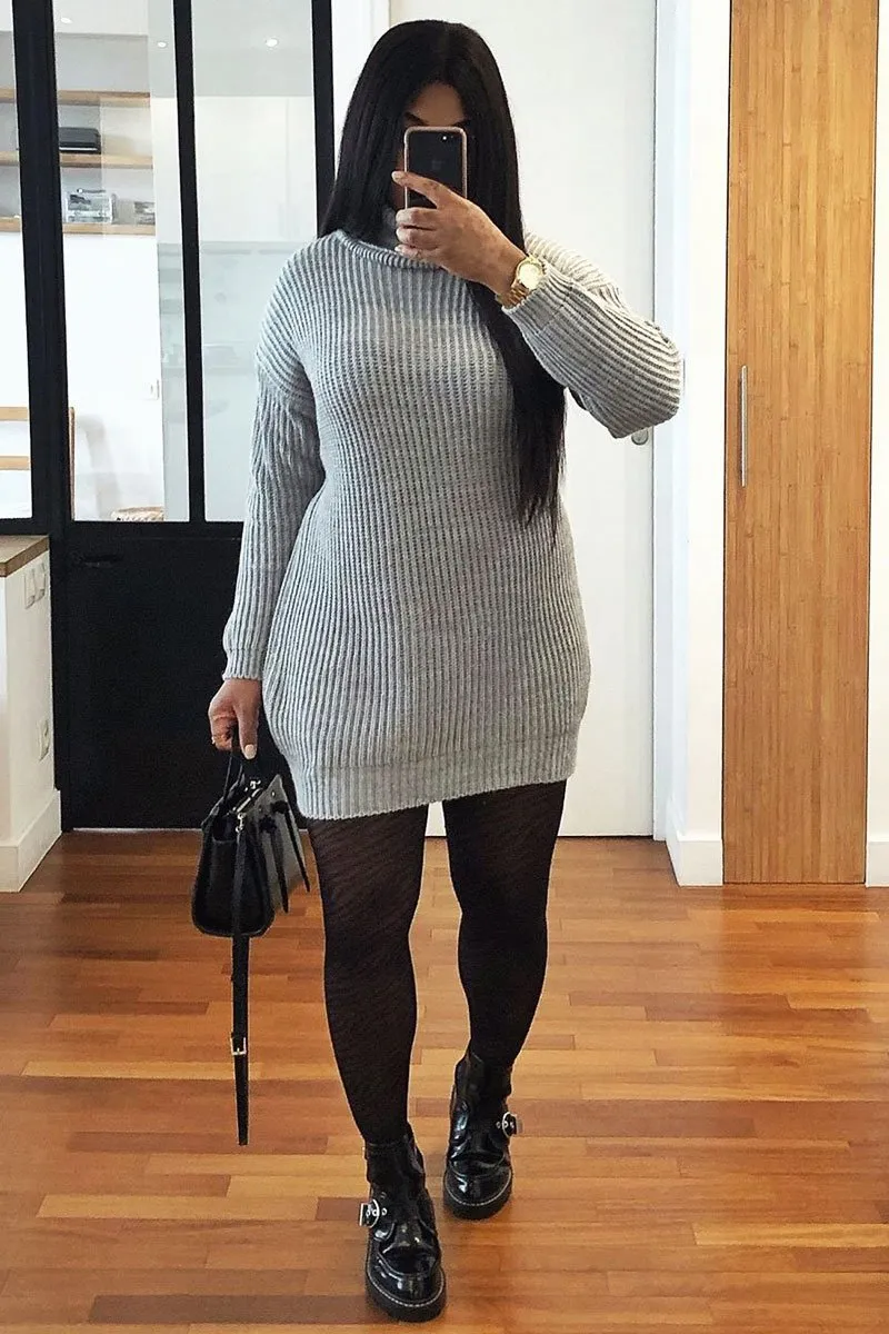 Grey Roll Neck Mini Jumper Dress - Dariyana