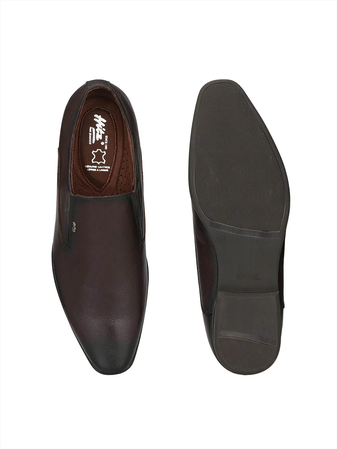 Hitz Men's Brown Slip-On Leather Formal Shoes