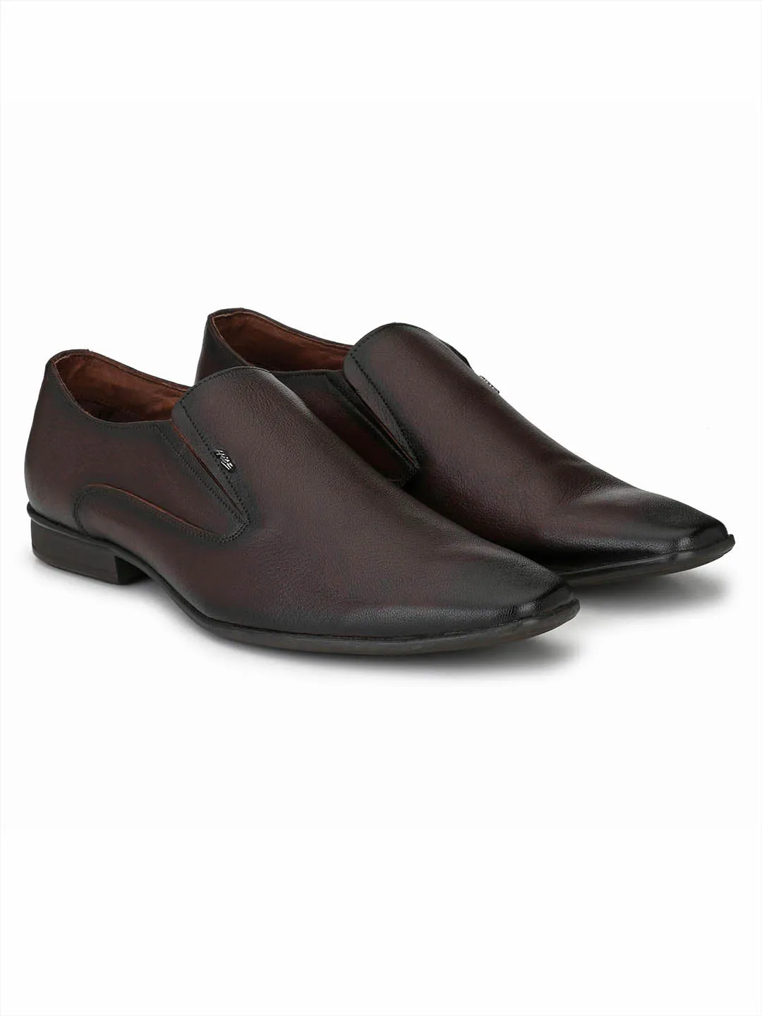 Hitz Men's Brown Slip-On Leather Formal Shoes