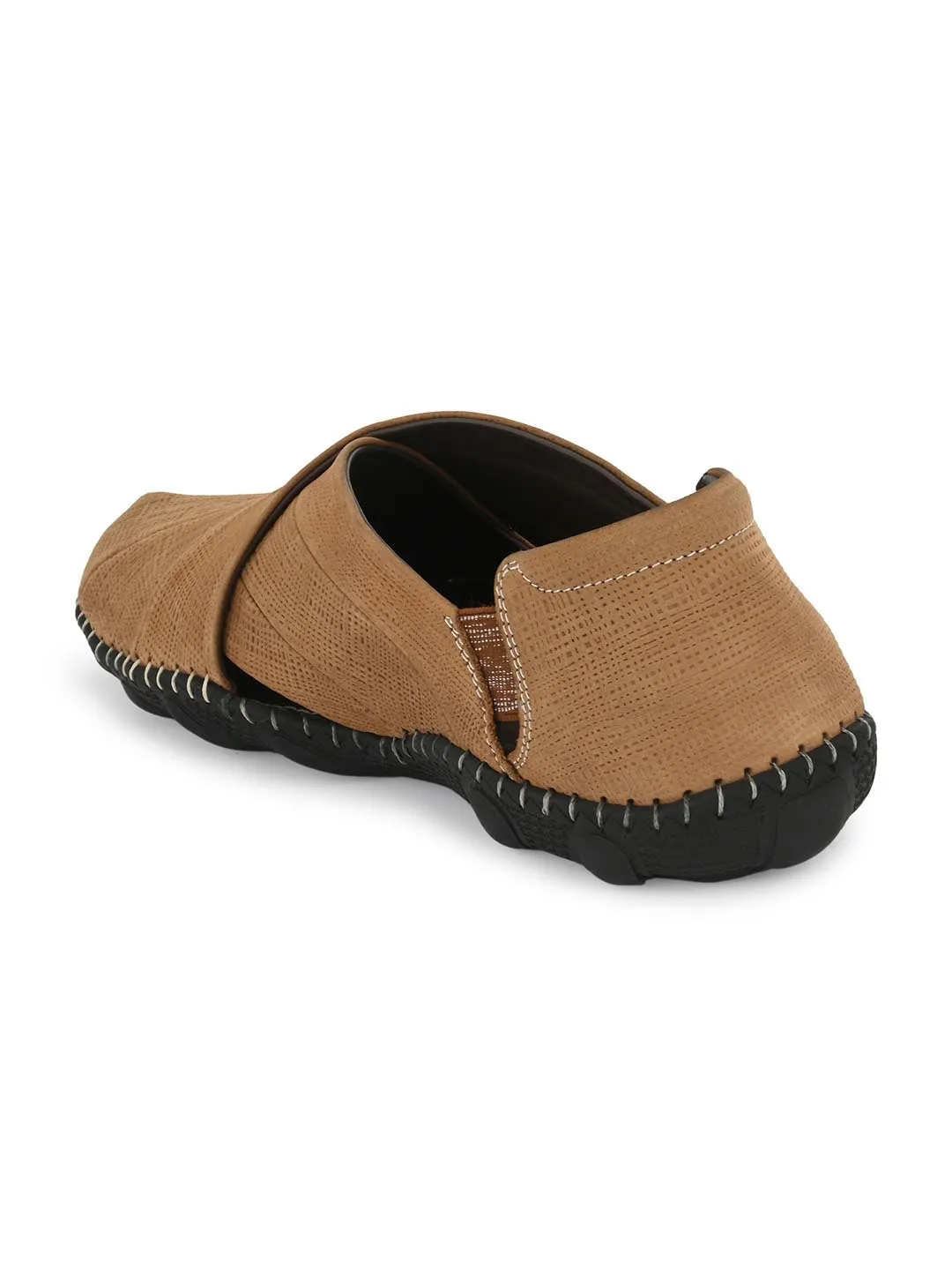 Hitz Men's Camel Leather Slip-On Shoe Style Sandals