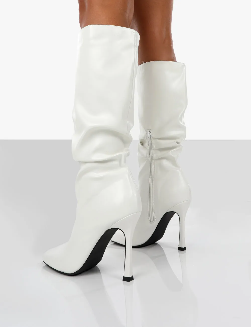 Iris White Pointed Toe Stiletto Heel Knee High Boots