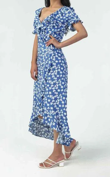 Lilura London Floral Print Frill Wrap Midi Dress