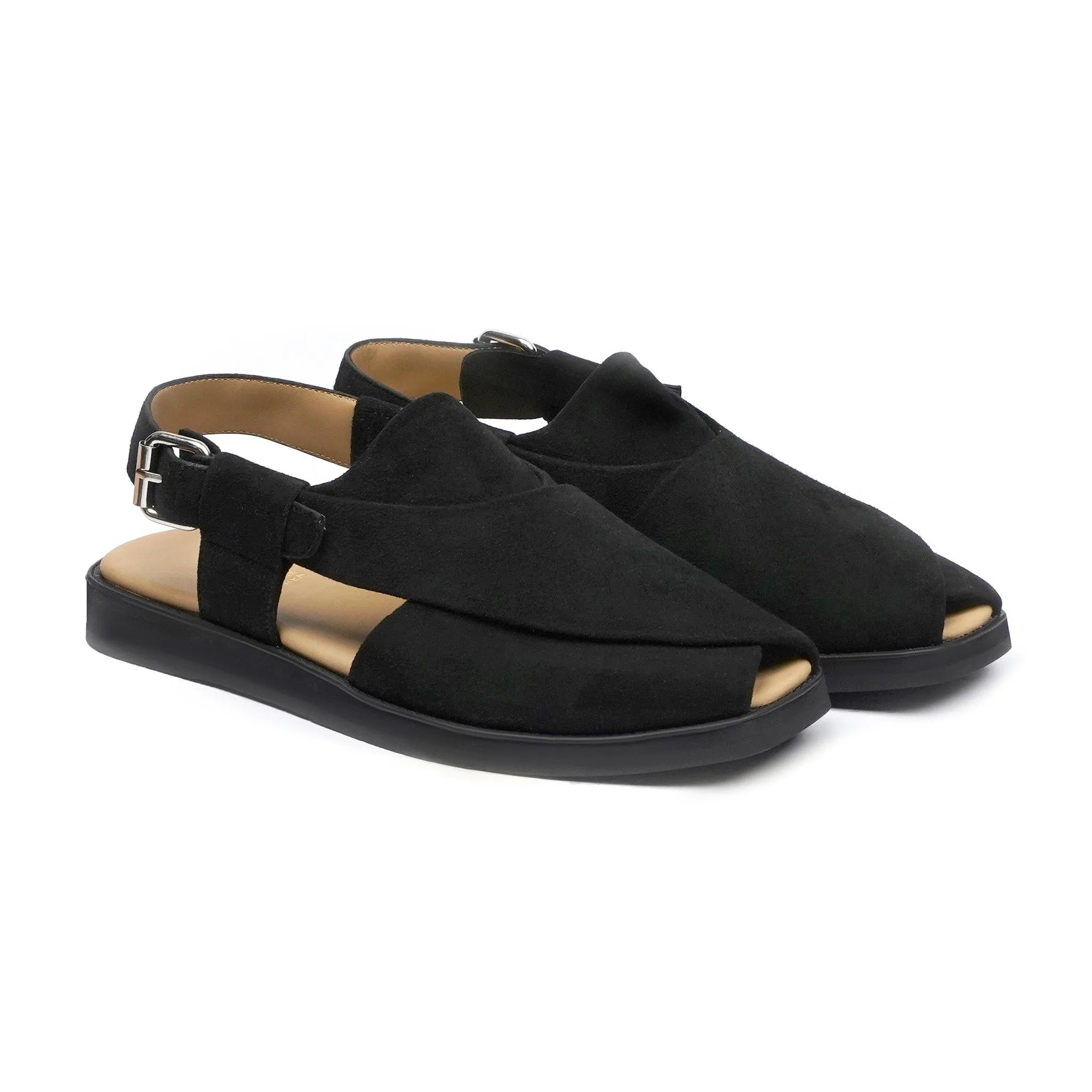 Nikki - Men's Black Kid Suede Sandal