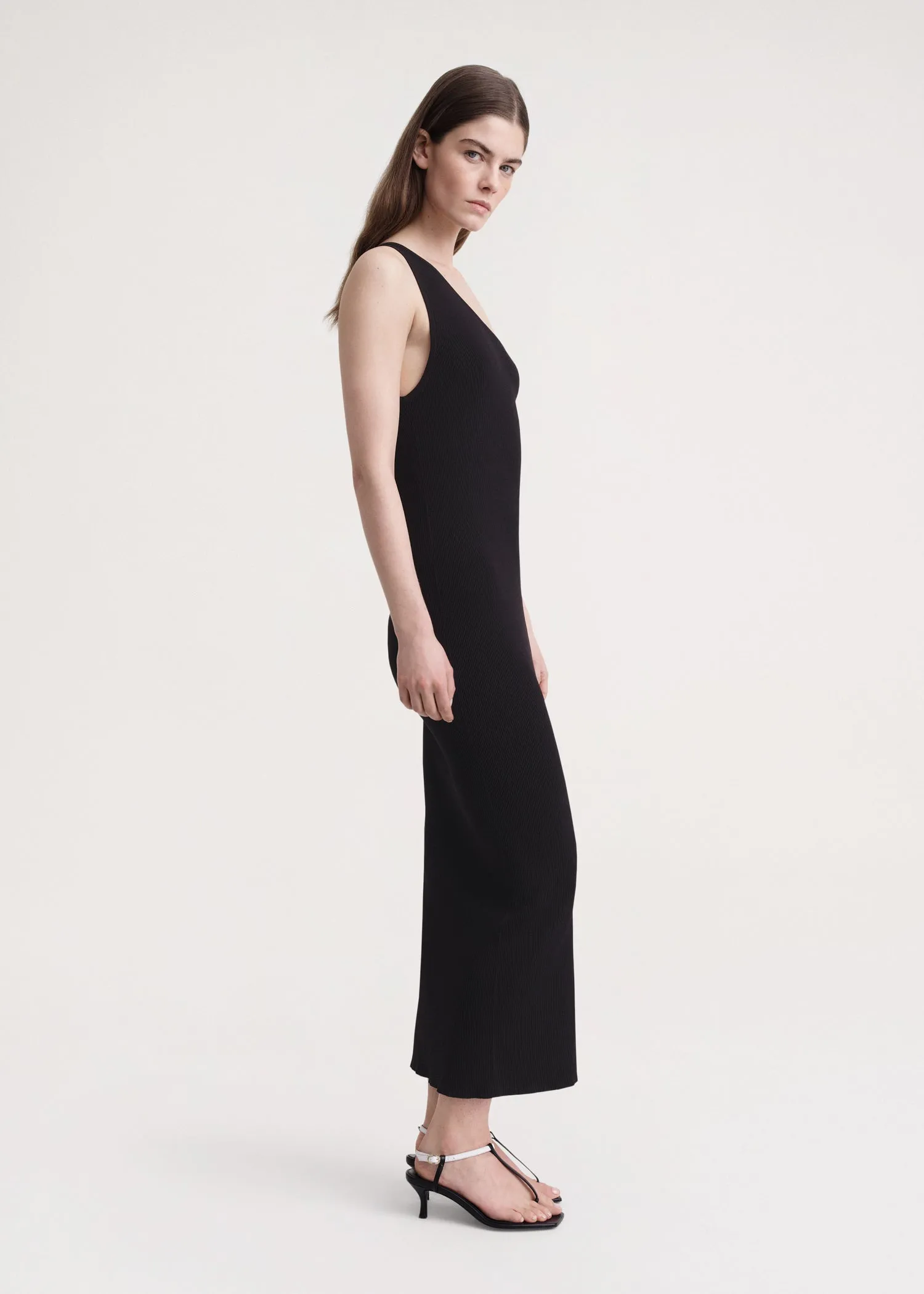 One-shoulder ribbed dress black