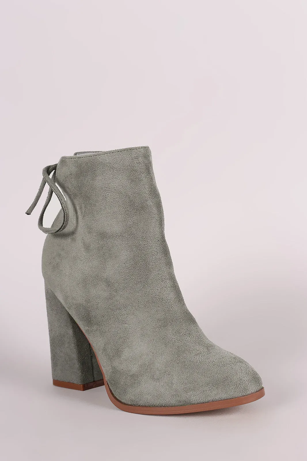 Suede Back Lace Up Chunky Heeled Ankle Boots