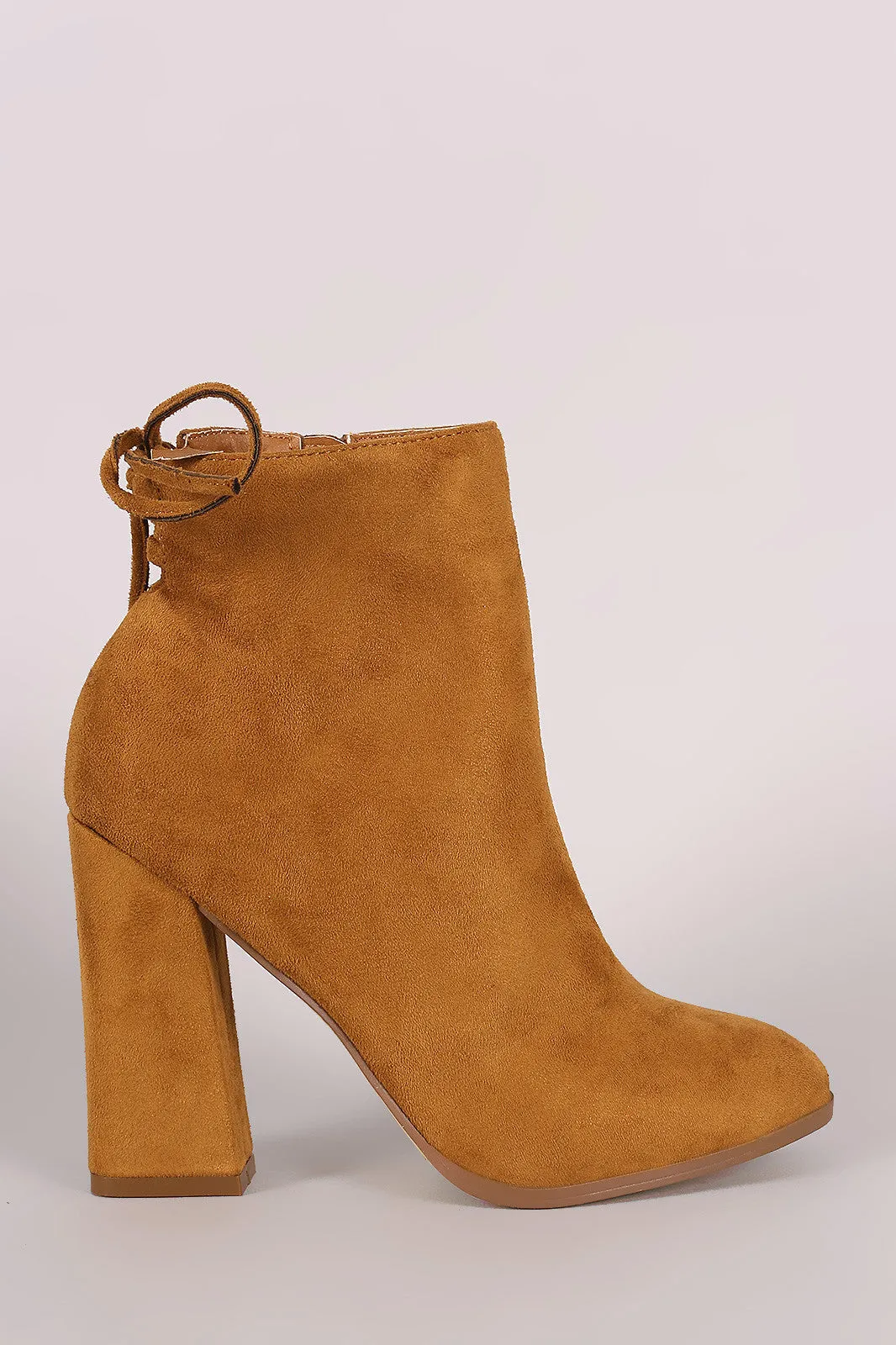 Suede Back Lace Up Chunky Heeled Ankle Boots