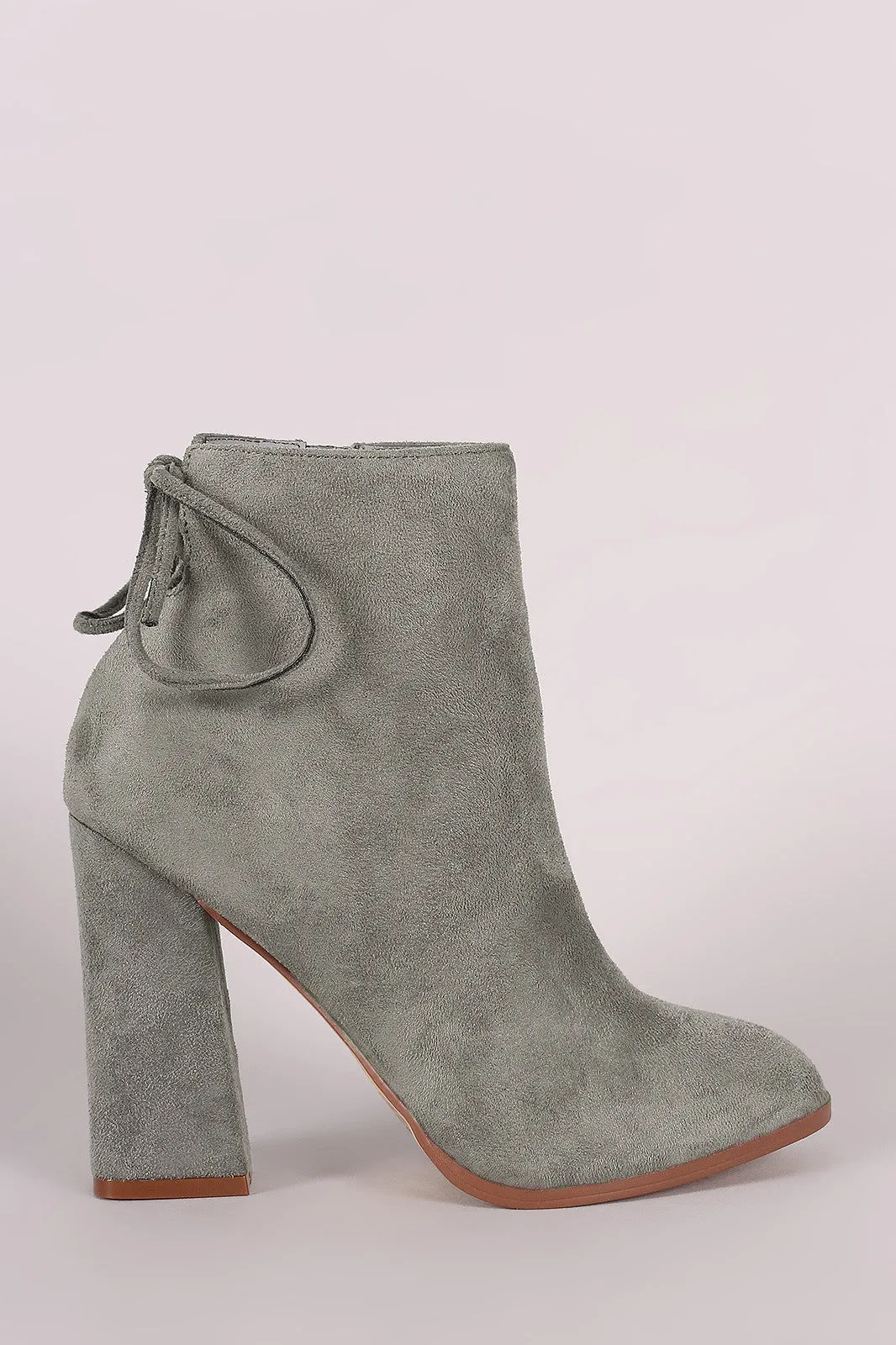 Suede Back Lace Up Chunky Heeled Ankle Boots