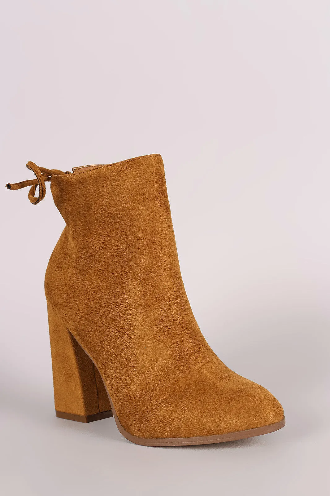 Suede Back Lace Up Chunky Heeled Ankle Boots