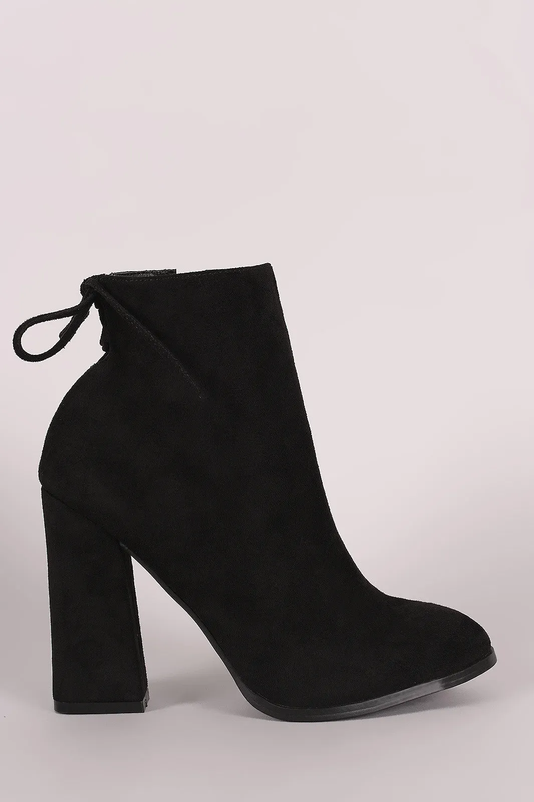 Suede Back Lace Up Chunky Heeled Ankle Boots