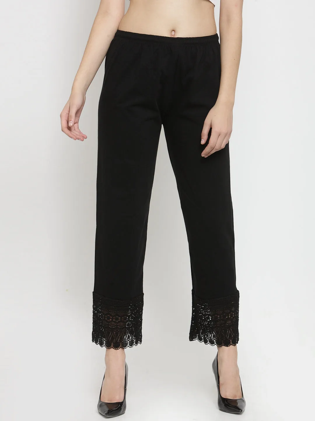 Women'S Black Viscose Lace Palazzo